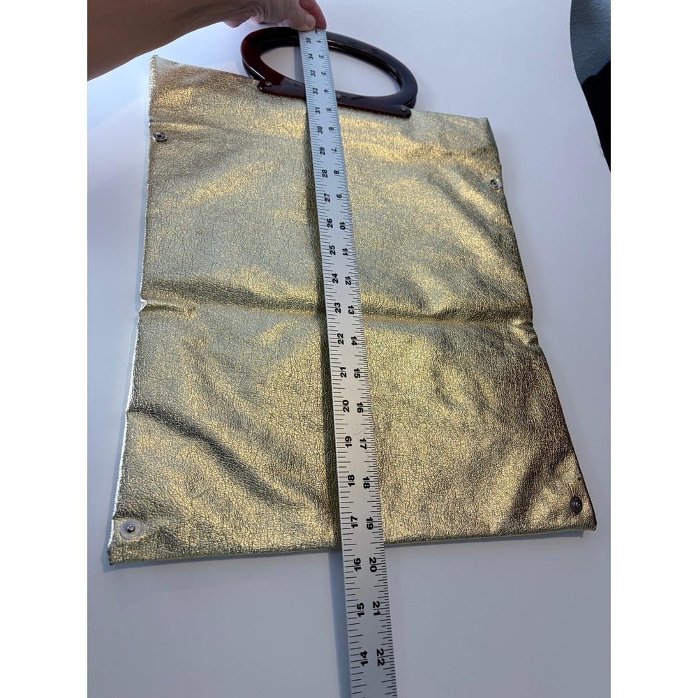 Vintage Lady's Pride Convertible Metallic Gold Clutch Lucite Handle Handbag - Picture 9 of 11